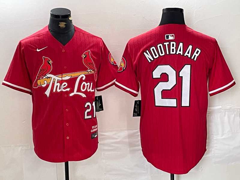 Mens St. Louis Cardinals #21 Lars Nootbaar Red 2024 City Connect Limited Stitched Baseball Jersey